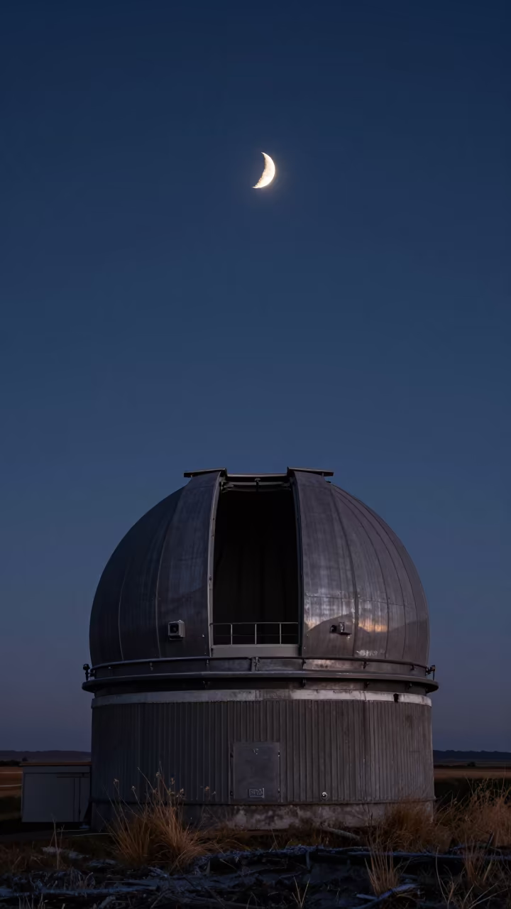 Telescope Dome Slit Moon Spain Night in beside a tidal survey transect in Spain