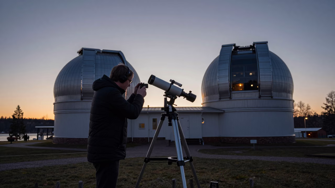 Telescope Finder in Stockholm at As First Light Reaches The Scene in in Stockholm, Sweden