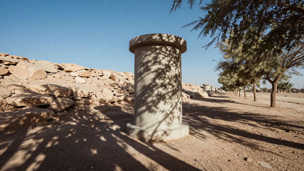 Telescope Pier in Iranian Desert Outcrop in along a rocky geology outcrop in Iran