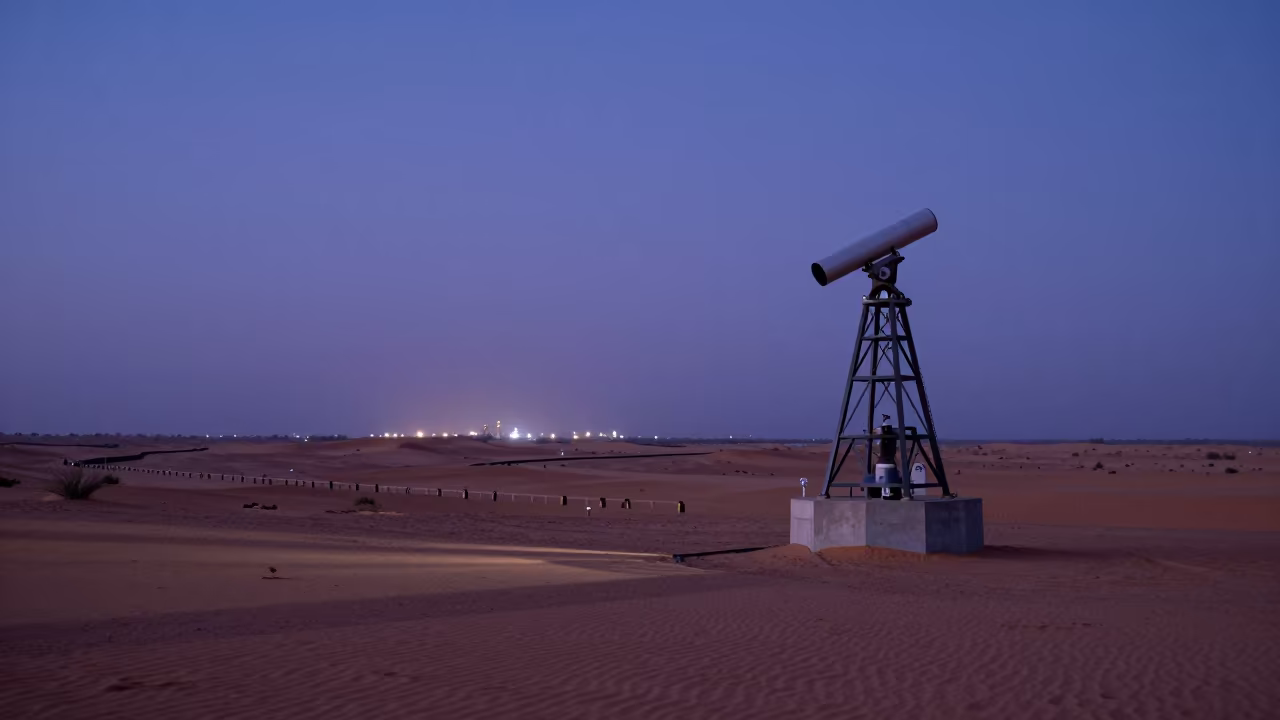 Telescope Pier in Niger High Desert at Dusk in beside a tidal survey transect in Niger