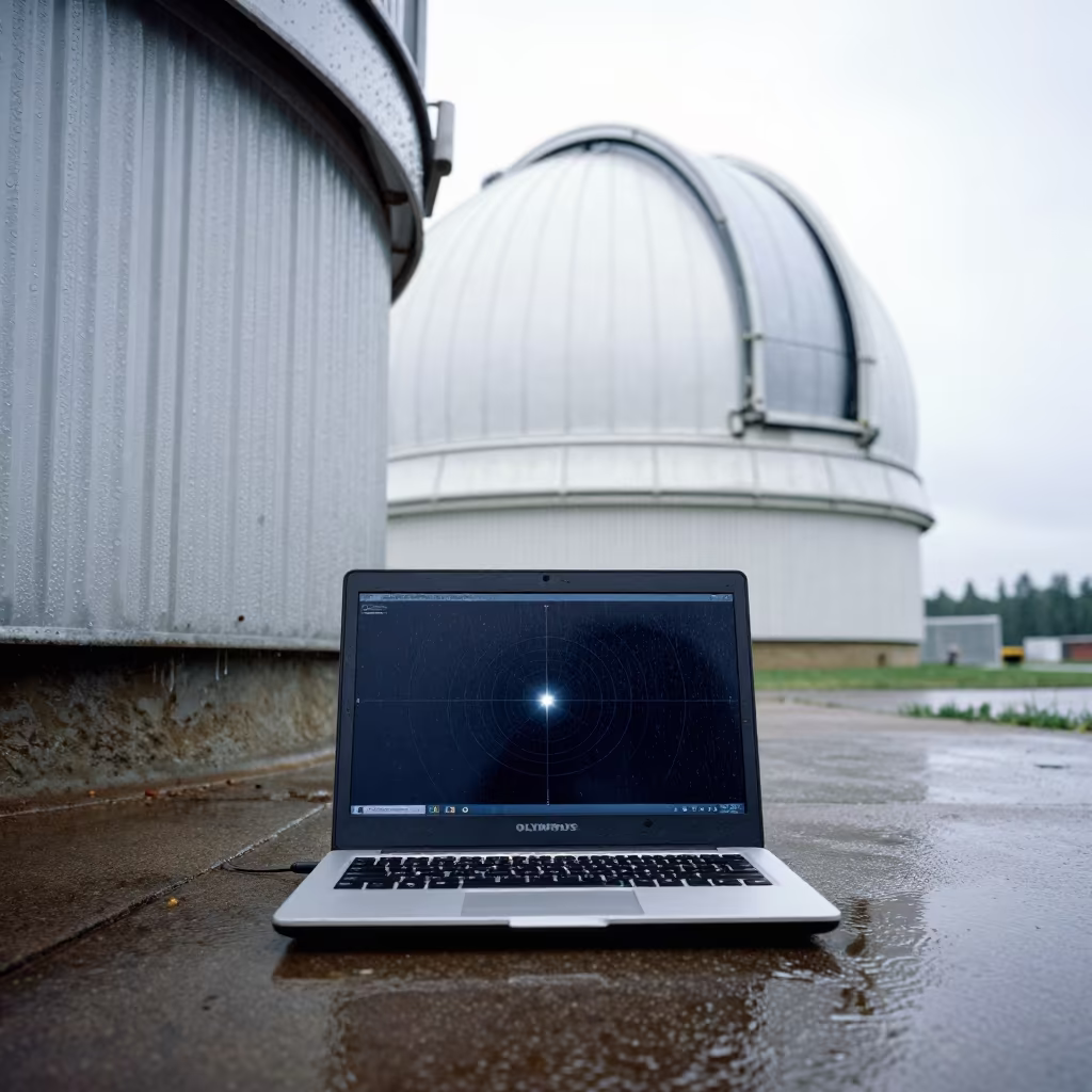 Telescope Star Reflection on Laptop Screen in beside an observatory dome in Edmonton