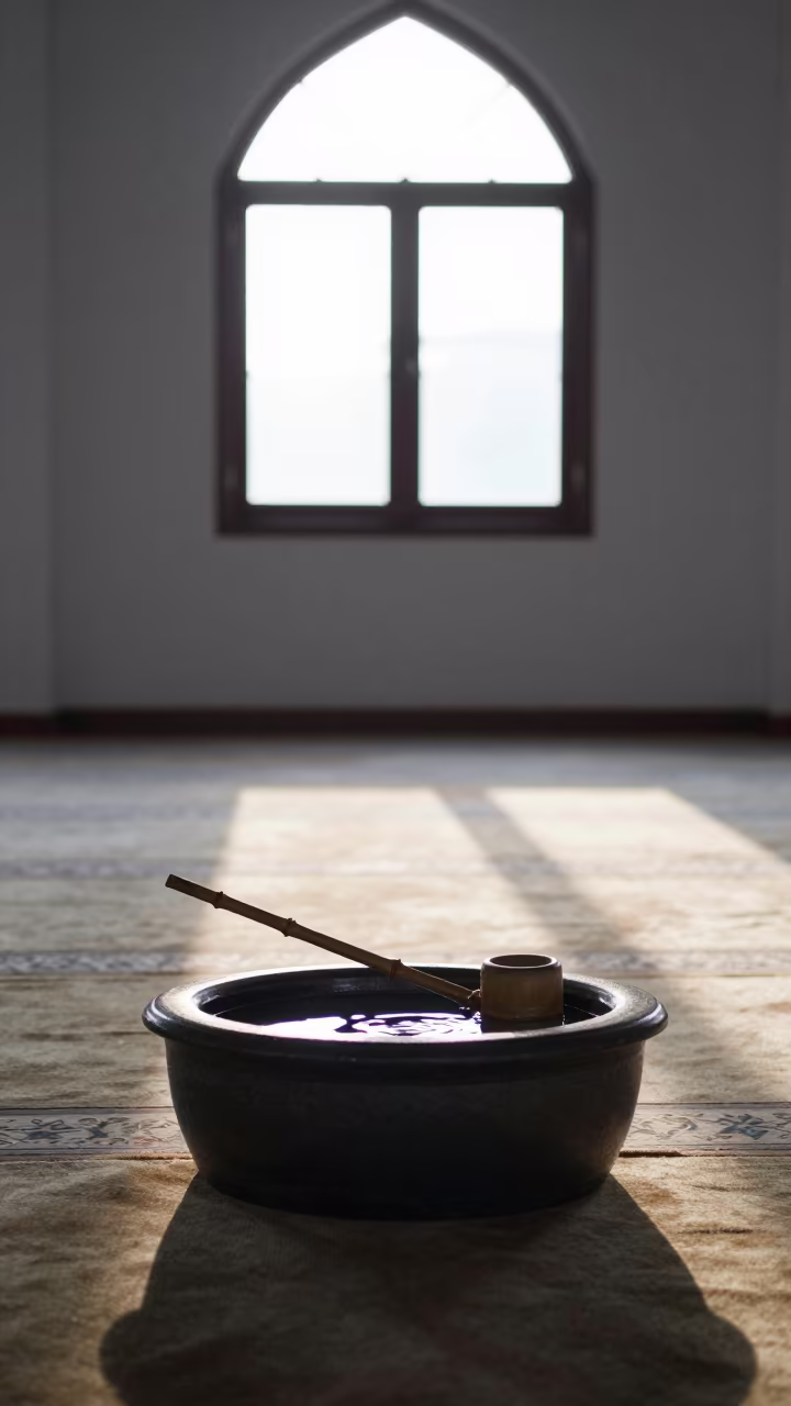 Temizuya Basin in Jakarta Mosque Dawn in in a mosque prayer hall in Jakarta