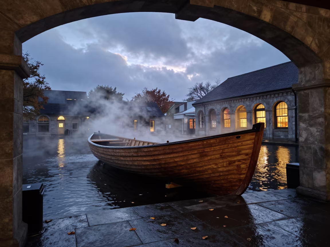 Temple Courtyard Boat Builder Steaming Ribs in in a temple courtyard in Baltimore