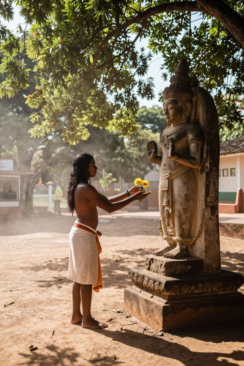 Temple Dancer Offering Flowers in Goiania Light in in Goiania