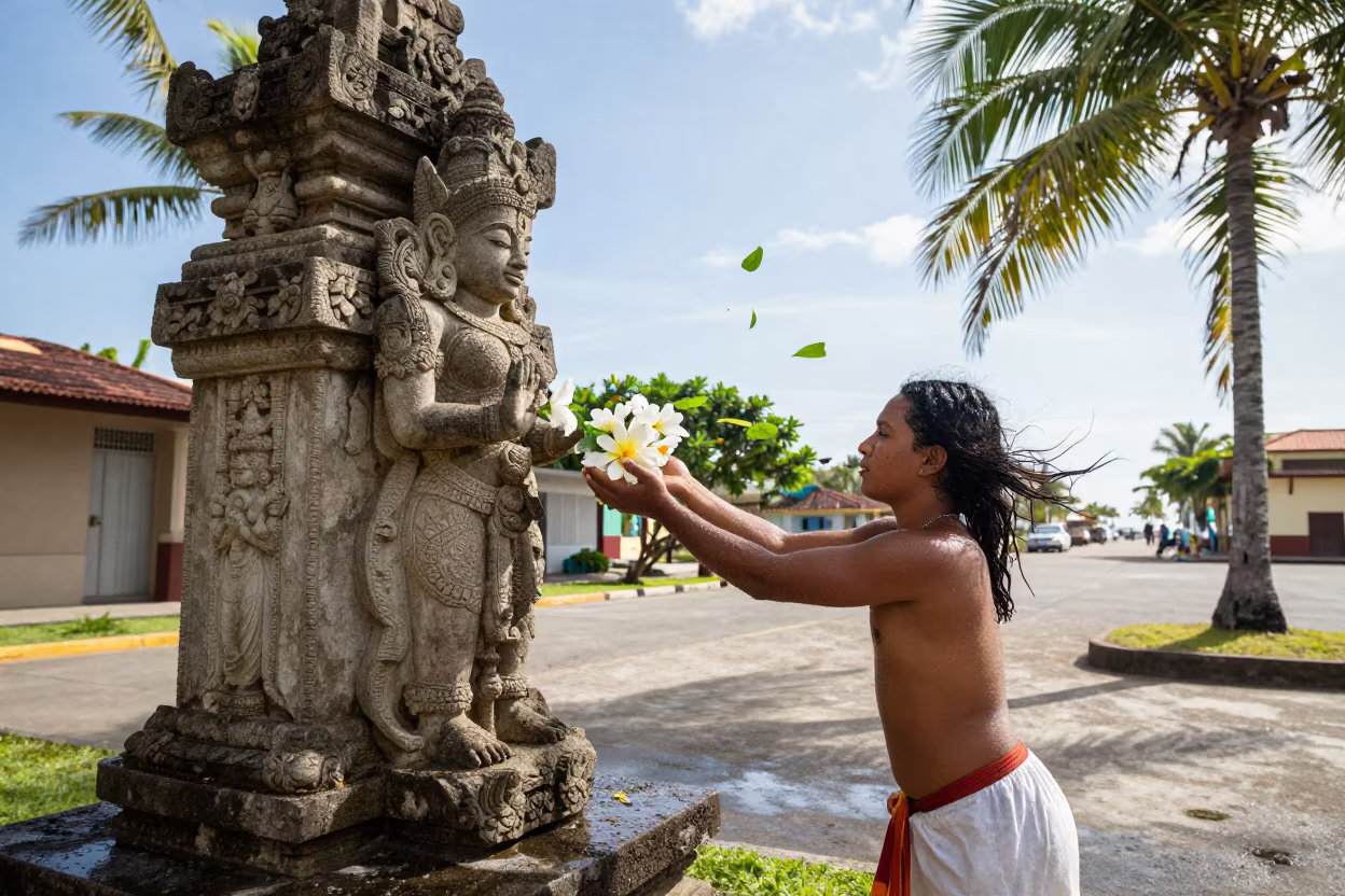 Temple Dancer Offering Flowers in La Guaira in in La Guaira