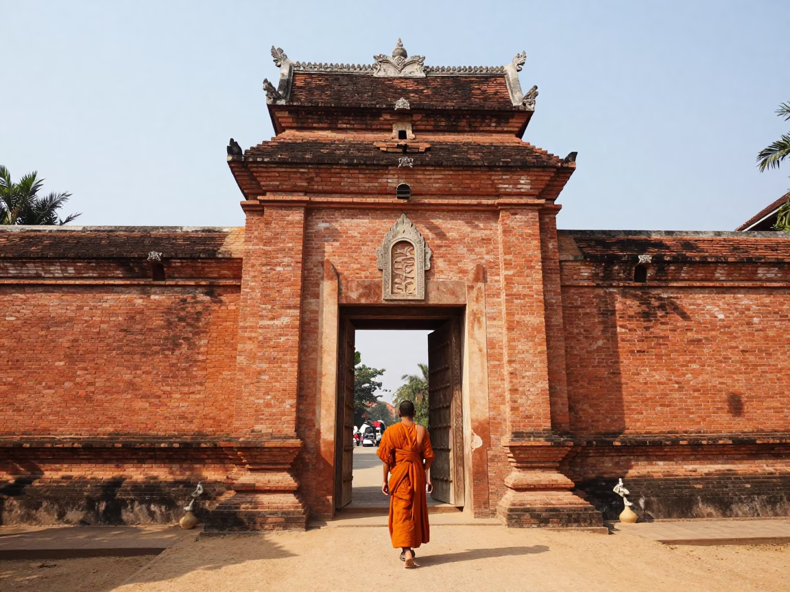 Temple Gates in Luang Prabang at Midday Light in in Luang Prabang, Laos
