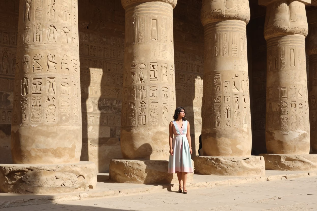 Temple Walls in Luxor at Bright Midmorning Light in in Luxor, Egypt