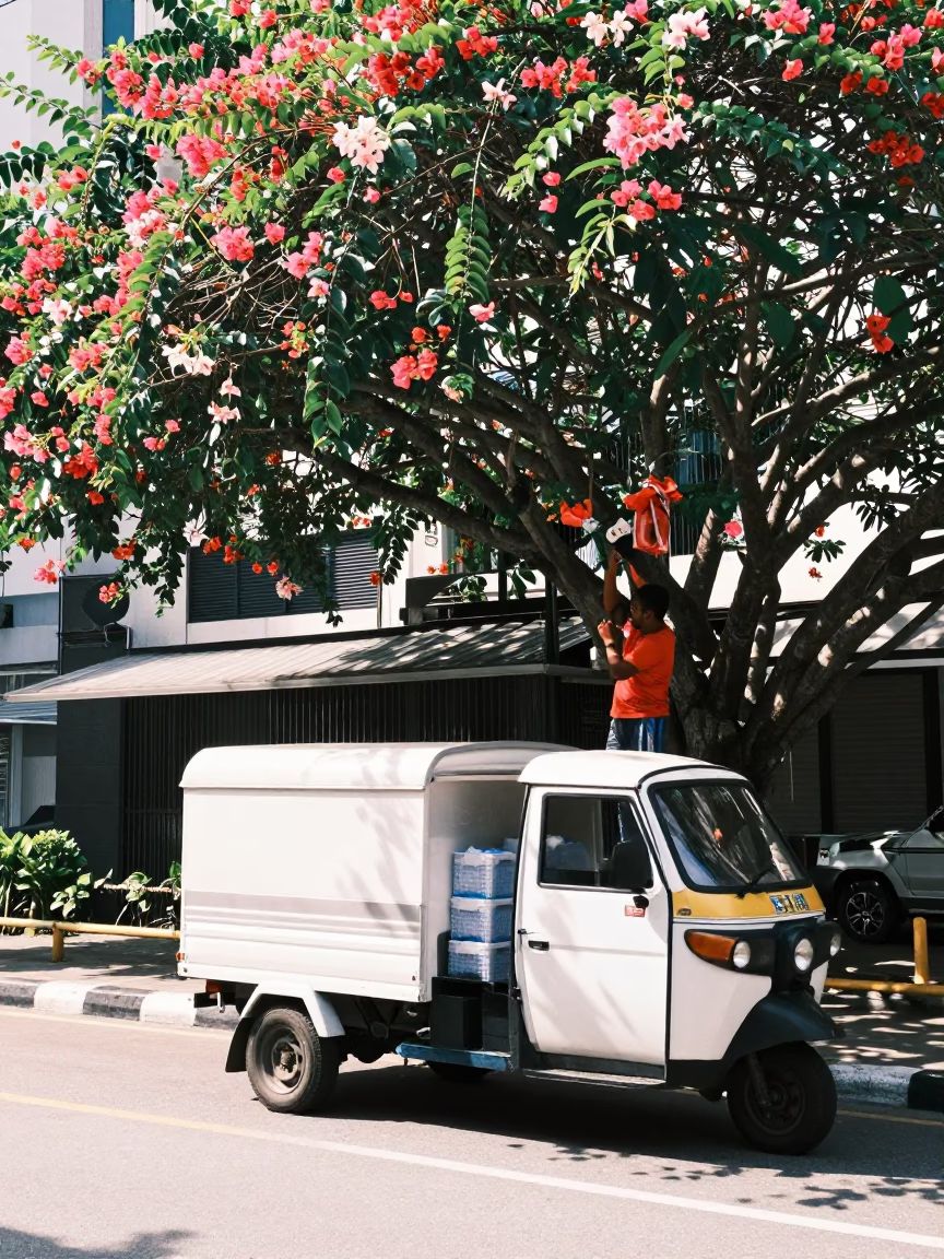 Tending Bougainvillea in Kuala Lumpur in in Kuala Lumpur, Malaysia
