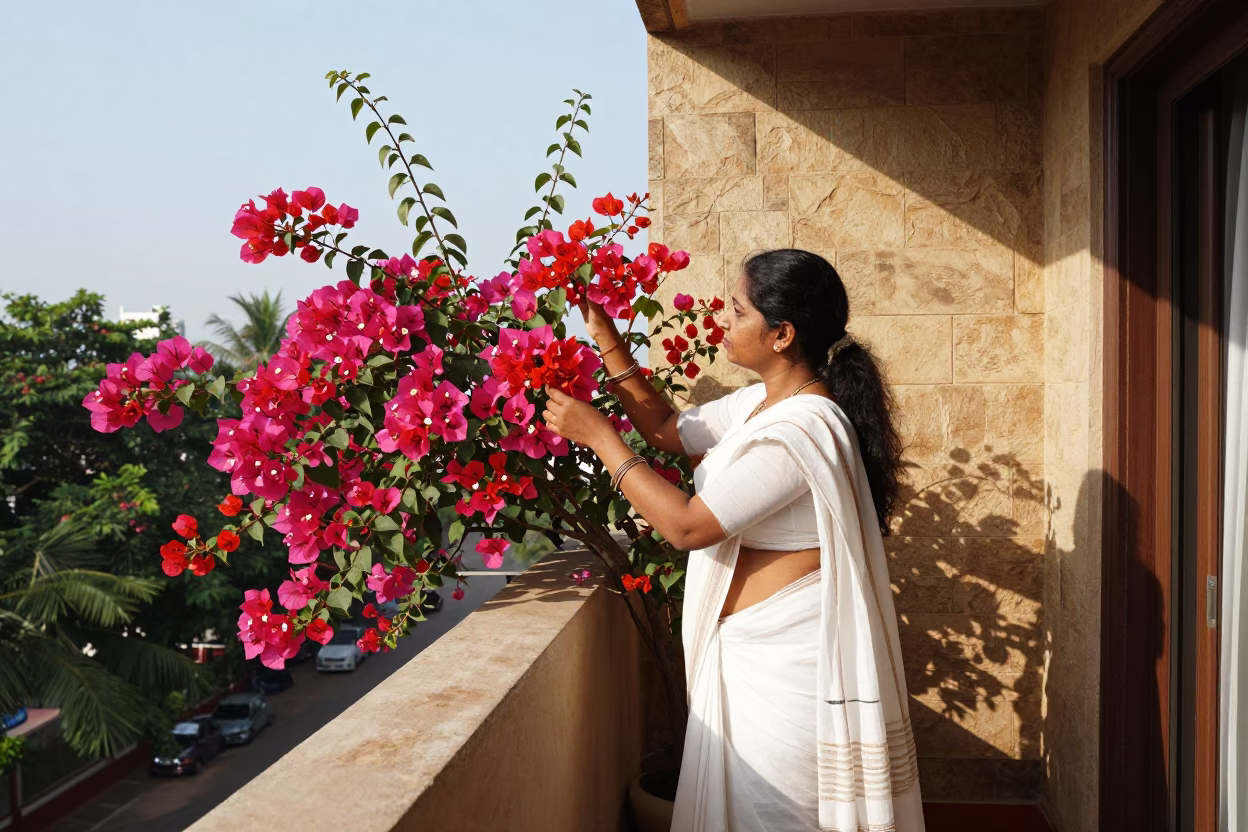 Tending Bougainvillea in Mumbai in in Mumbai, India