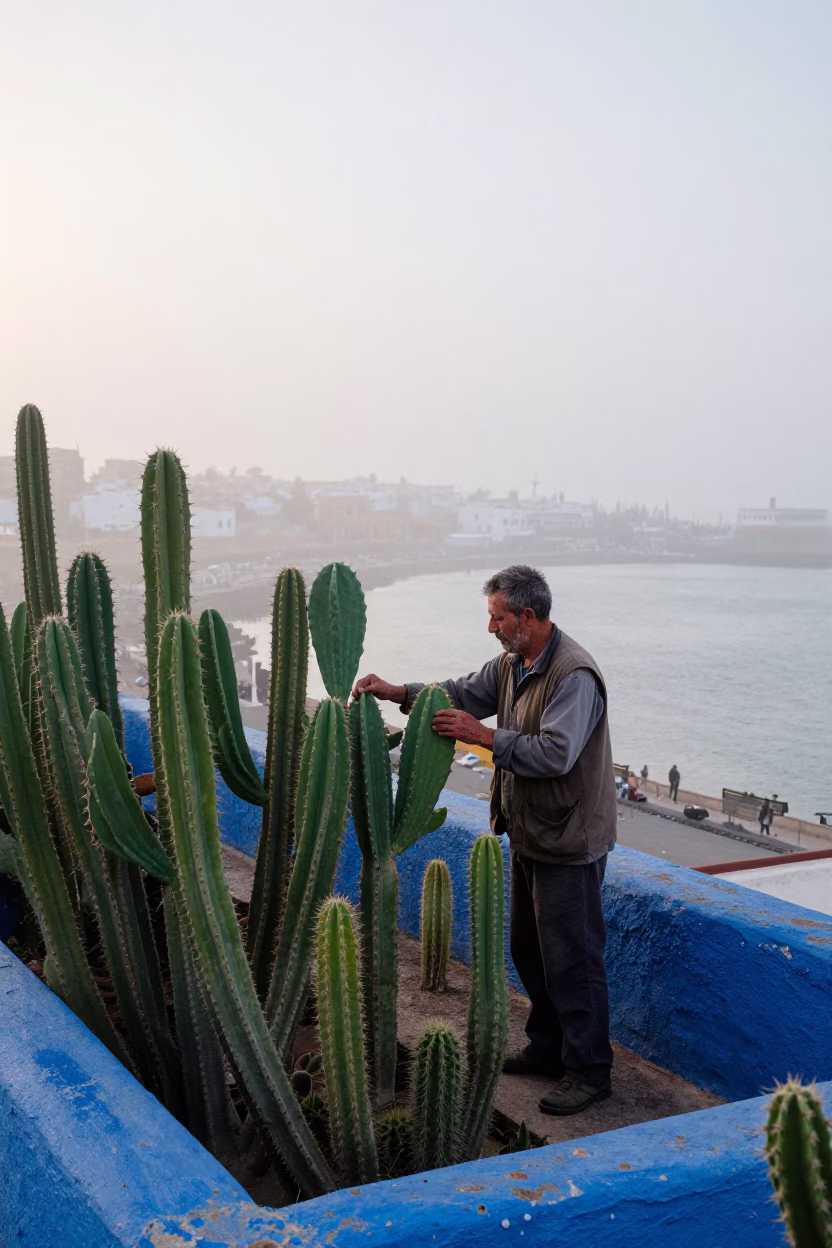 Tending Cacti in Essaouira in in Essaouira, Morocco