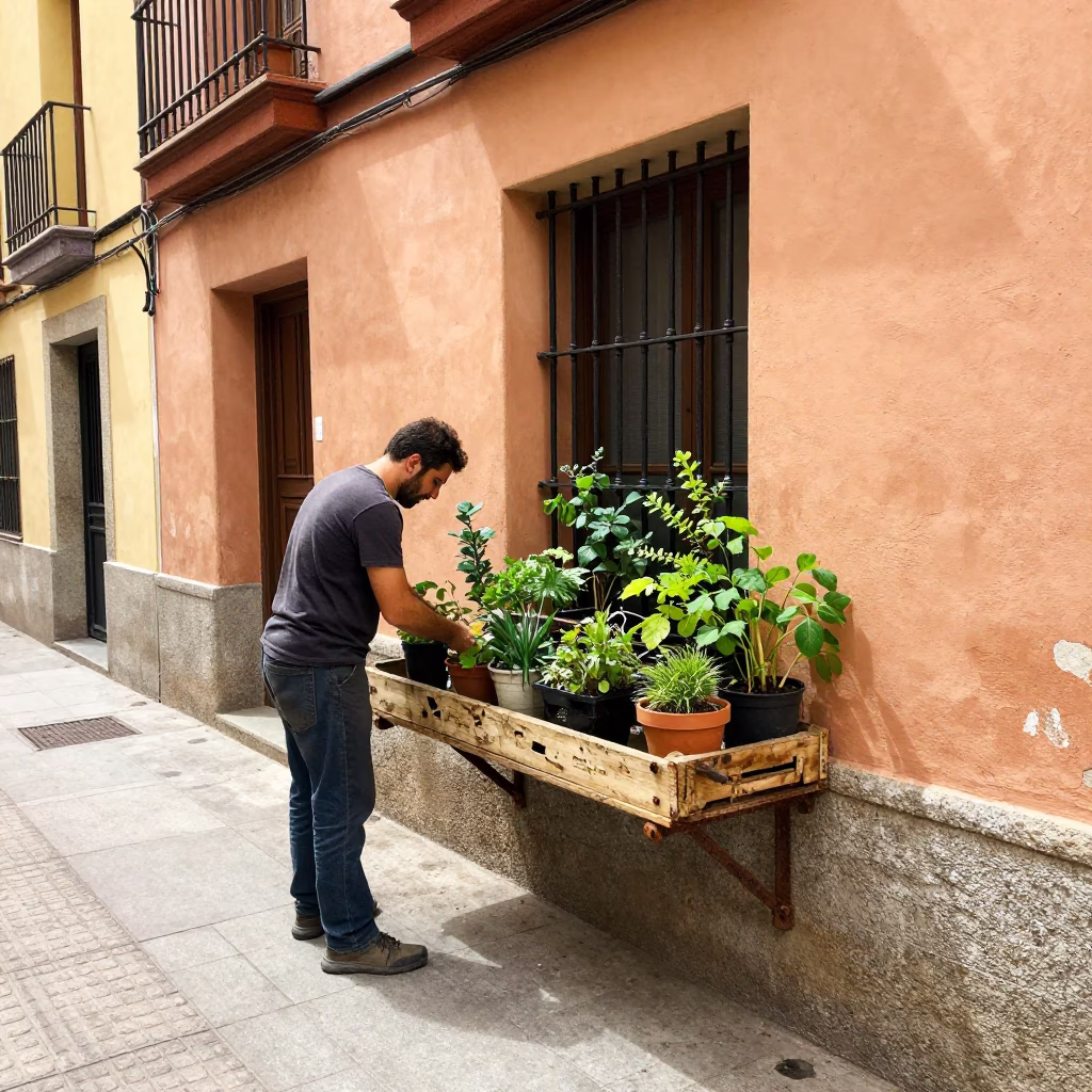 Tending Plants in Madrid in in Madrid, Spain