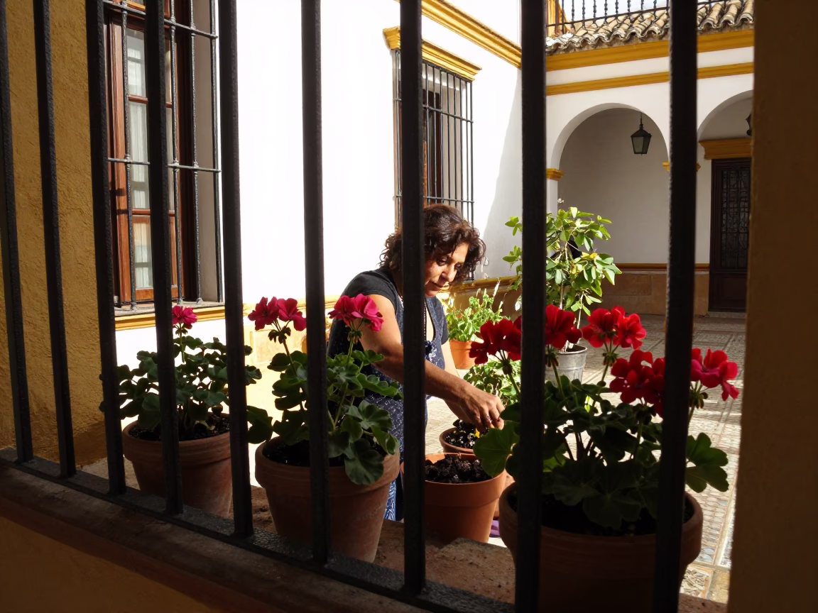 Tending Plants in Seville in in Seville, Spain