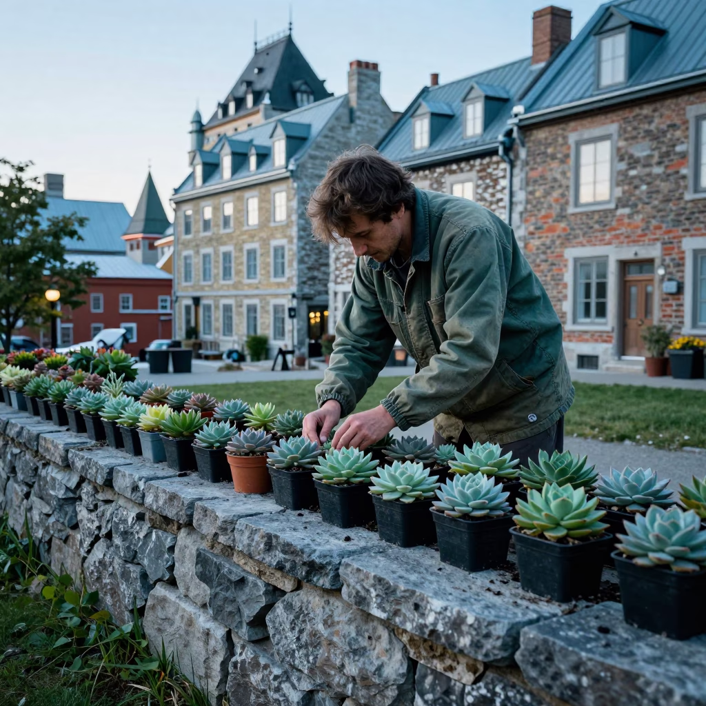 Tending Succulents in Quebec City in in Quebec City, Quebec, Canada