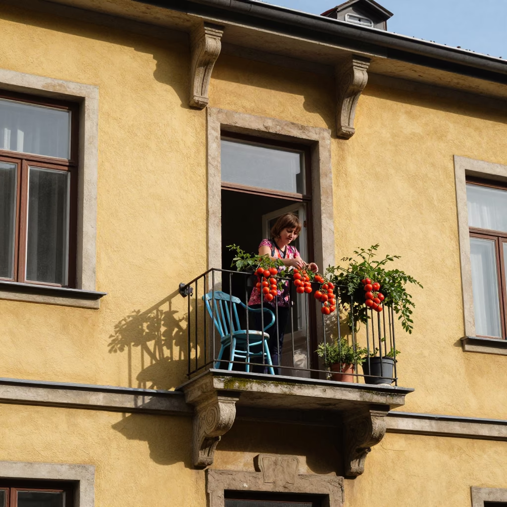 Tending Tomatoes in Budapest in in Budapest, Hungary