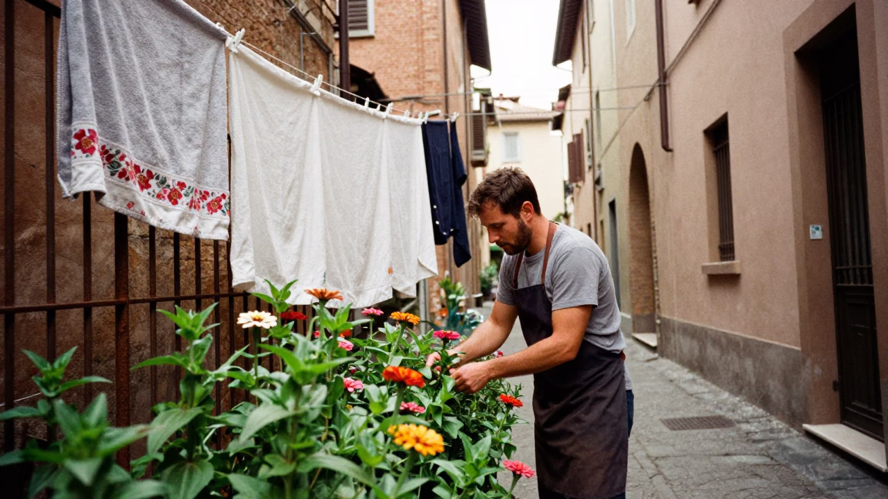 Tending Zinnias in Bologna in in Bologna, Italy