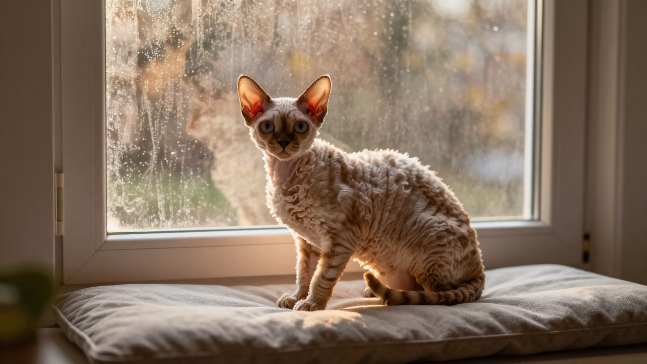 Tennessee Rex Portrait on Window Seat in Jos in on a cushioned window seat with soft side light and an uncluttered background in Jos