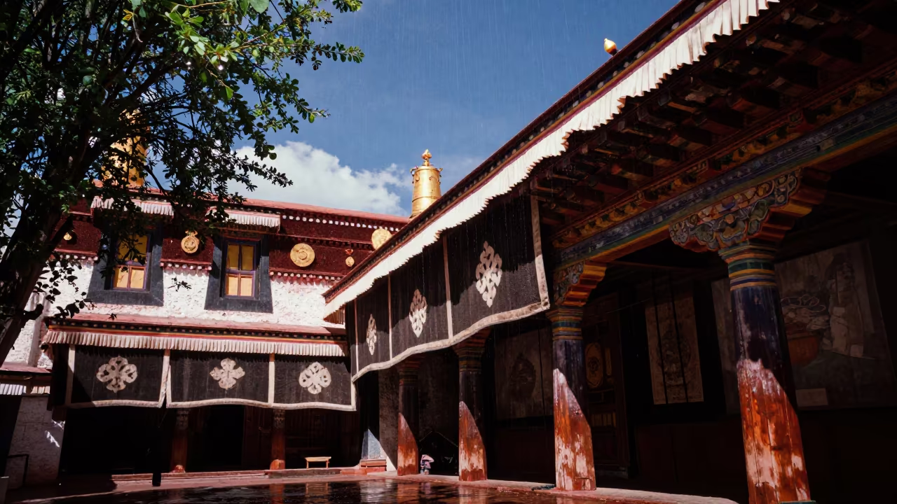 Tent Lantern Light in Sera Hall Rain in in a ceremonial hall in Sera, Lhasa
