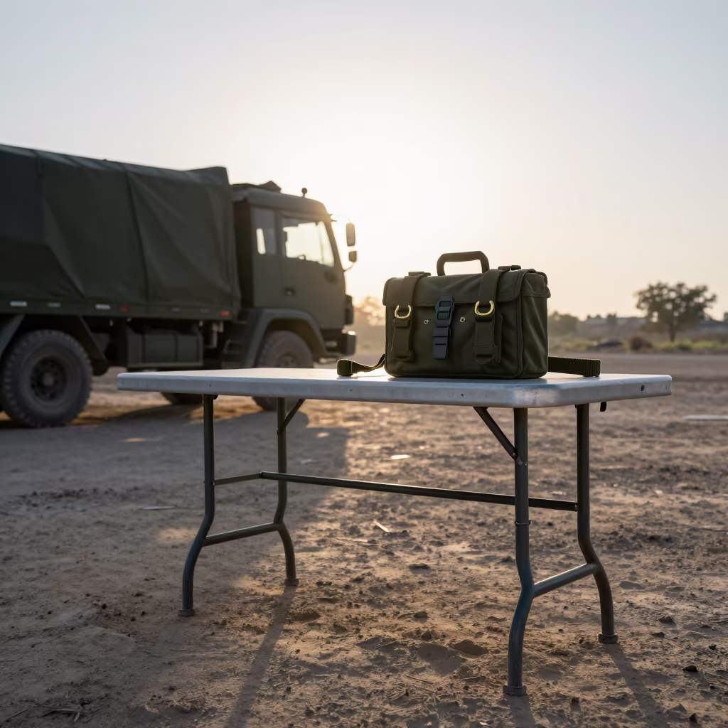 Tent Repair Kit Table After Exercise in beside a convoy halt on open ground near Rawalpindi