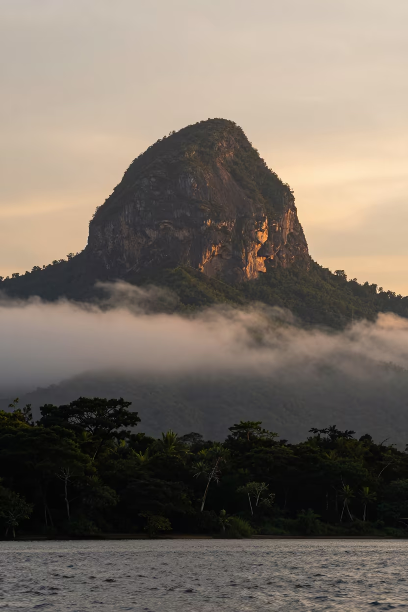Tepui Mountain Above Cloud Forest Shoreline in along a wave-cut shoreline near Zermatt