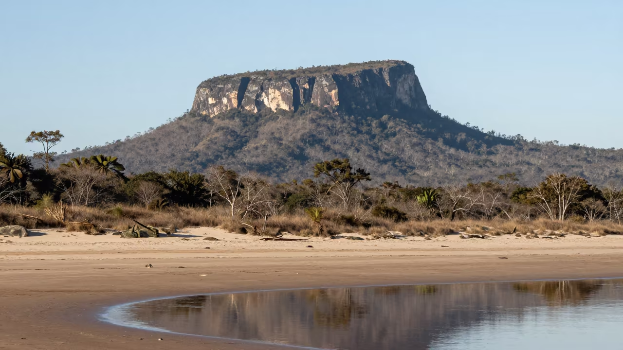 Tepui Mountain Reflections Winter Shoreline Venezuela in along a wave-cut shoreline in Venezuela