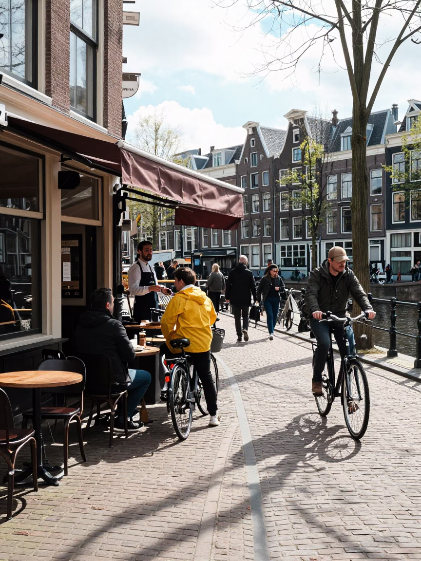 Terrace Bustling in Amsterdam at Midday Light in in Amsterdam, Netherlands
