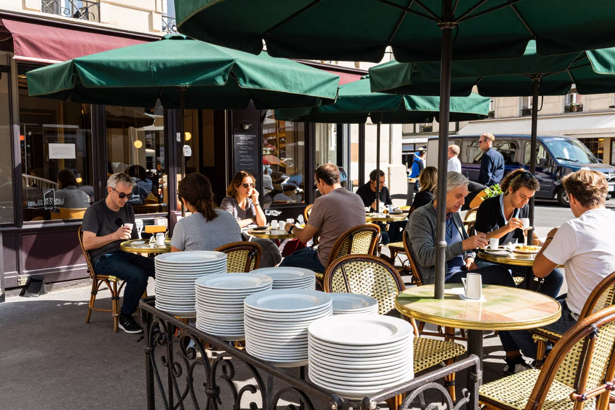 Terrace Scene in Paris at The Flat Glare Of Noon Light in in Paris, France