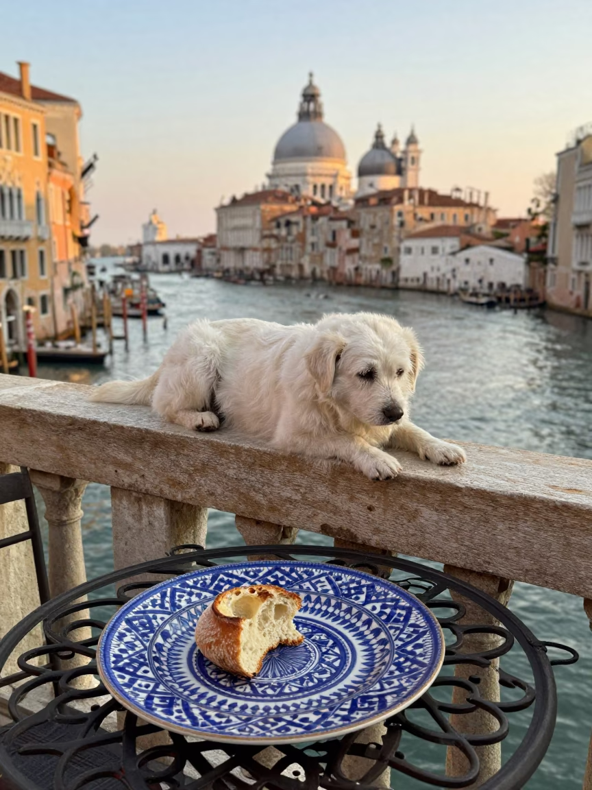 Terrace Scene in Venice at Golden Hour in in Venice, Italy