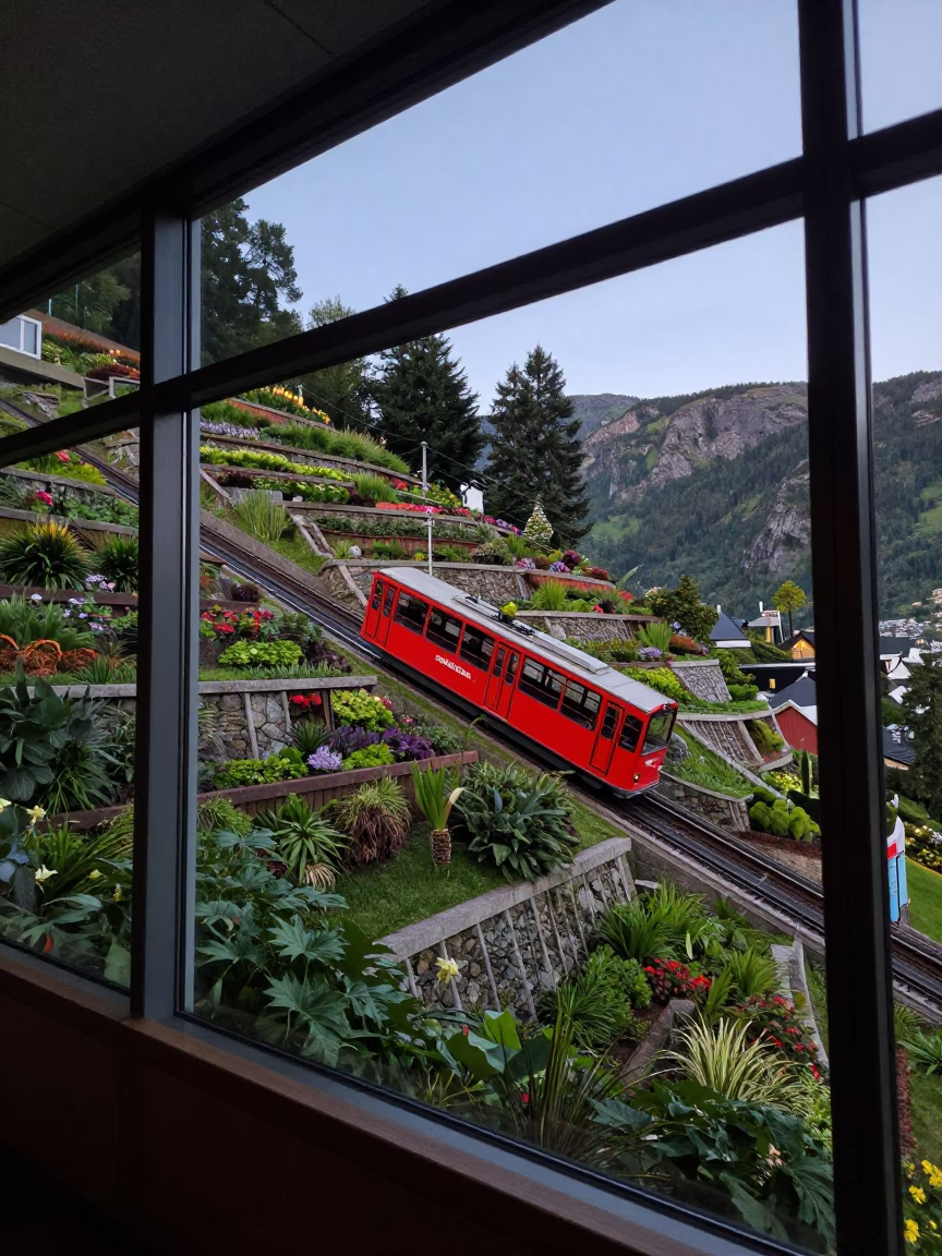 Terraced Gardens in Bergen at The Early Evening Light in in Bergen, Norway