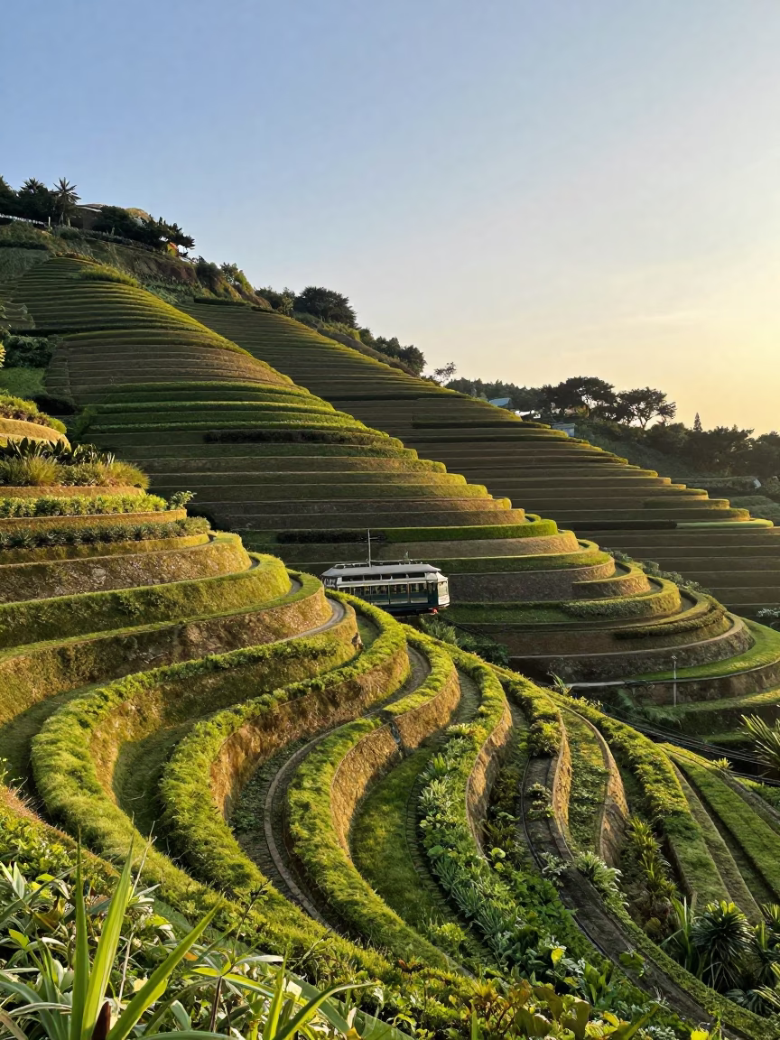 Terraced Gardens in Kaohsiung at As First Light Reaches The Scene in in Kaohsiung, Taiwan