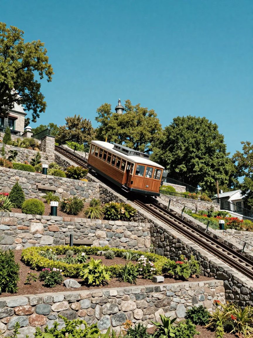 Terraced Gardens in Quebec City at The Flat Glare Of Noon Light in in Quebec City, Quebec, Canada
