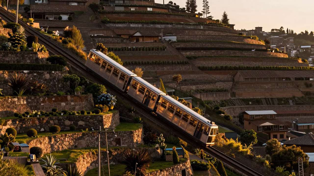 Terraced Hillsides just after sunrise in Quito in in Quito, Ecuador