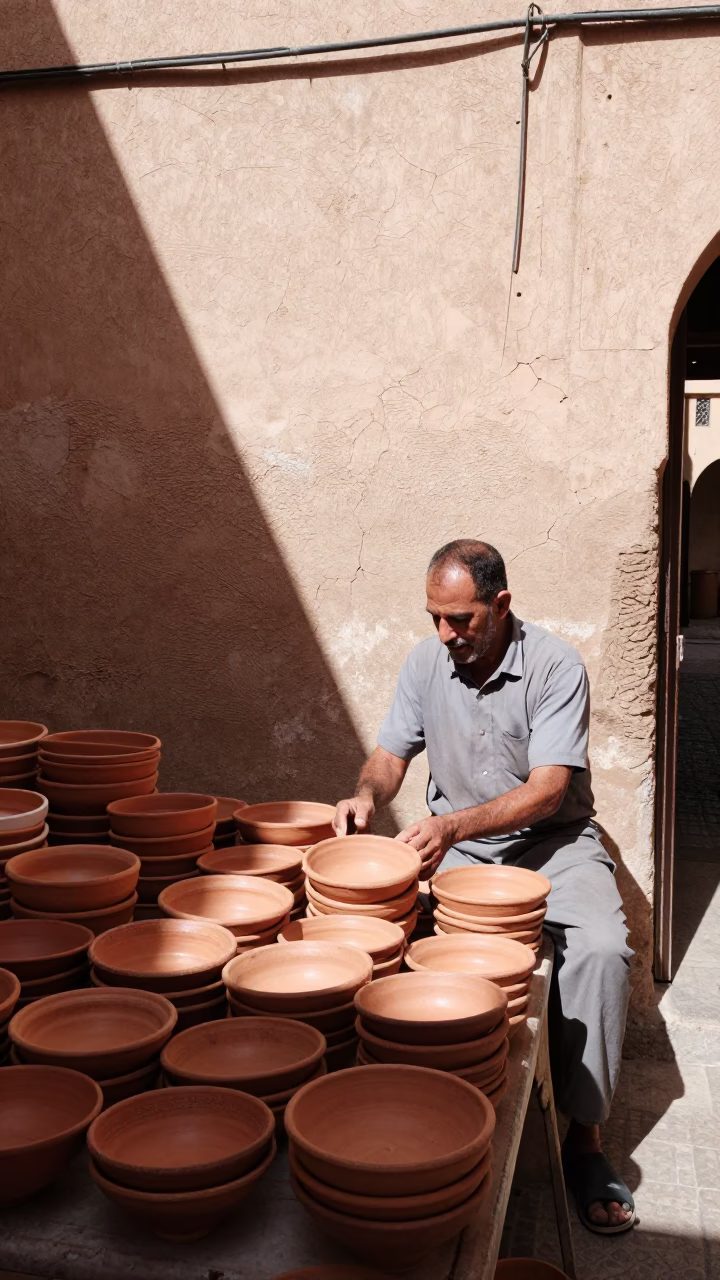 Terracotta Bowls in Marrakech in in Marrakech, Morocco