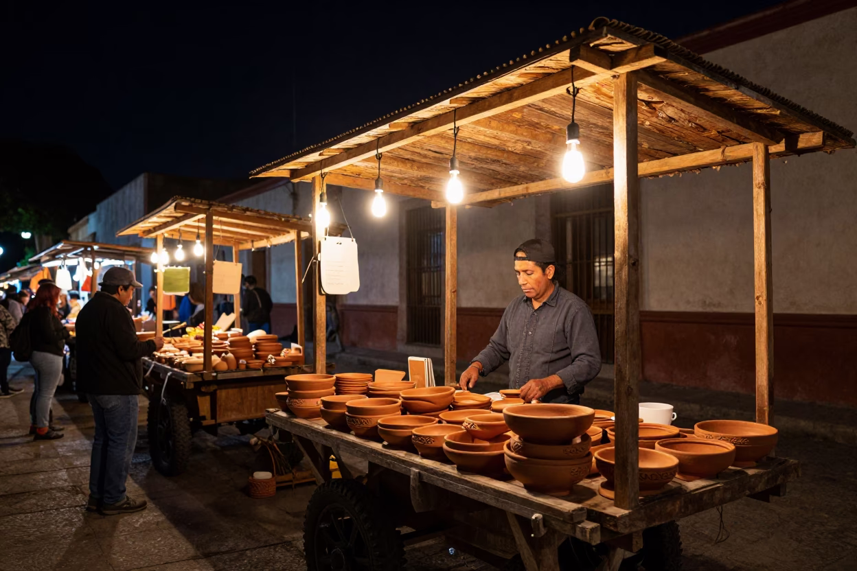 Terracotta Bowls in Oaxaca at The Deepest Night Sky Light in in Oaxaca, Mexico