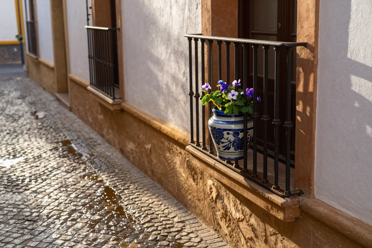 Terracotta just after sunrise in Seville in in Seville, Spain