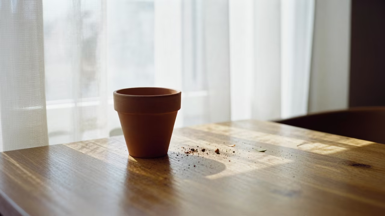 Terracotta Pot on Cafe Table in Qingdao in on a cafe table by a window near Qingdao