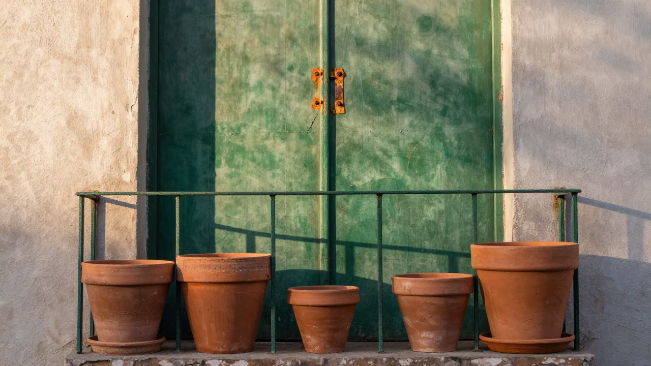 Terracotta Pots in Buenos Aires at As First Light Reaches The Scene in in Buenos Aires, Argentina