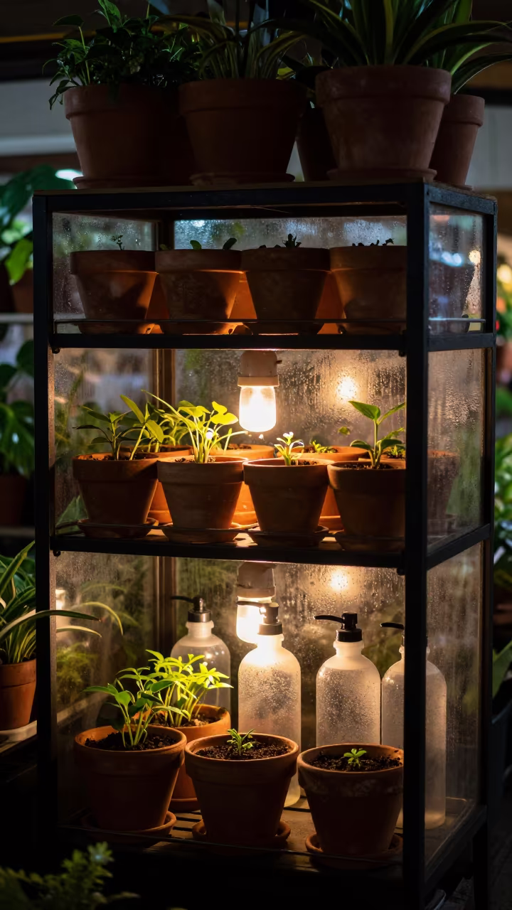 Terracotta Pots Seedlings Night Colima in beside a seasonal endcap near the sales floor in Colima