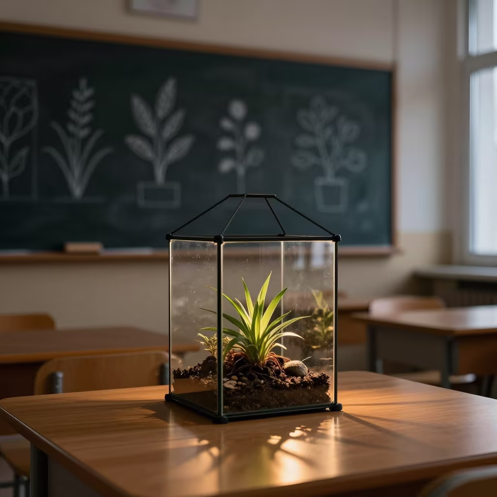 Terrarium Glow in Winter Classroom Near Minsk in inside a quiet classroom near Minsk