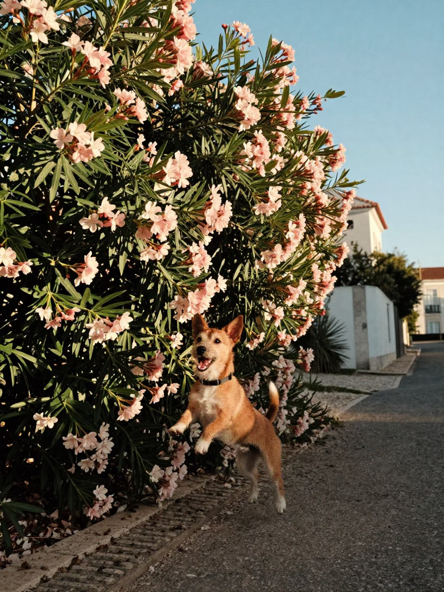 Terrier Playing in Lisbon at Clear Late-afternoon Light in in Lisbon, Portugal