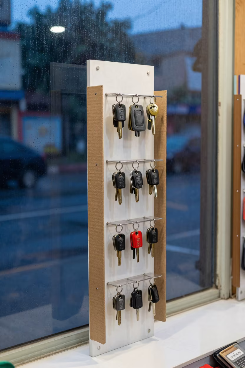 Tether Key Tray in Rajkot Shop Window After Rain in outside a shop window after rain in Rajkot