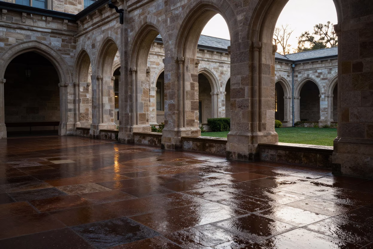 Texas Cloister Wet Flagstones After Rain in Austin in in Austin, Texas, United States