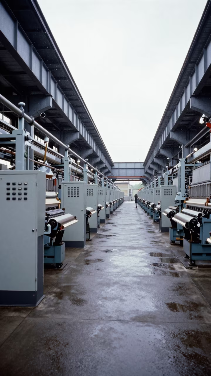 Textile Loom Hall Control Panels Rain Light in in a welding bay near Semey