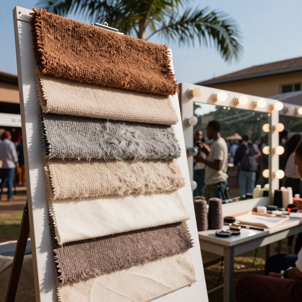 Textile Swatch Board Near Makeup Mirror Addis Ababa in beside a mirror lined with makeup bulbs near Addis Ababa