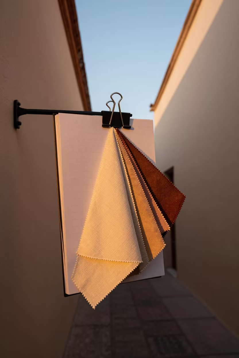 Textile Swatch Fan in Puebla Backstage Corridor in in a backstage changing corridor in Puebla
