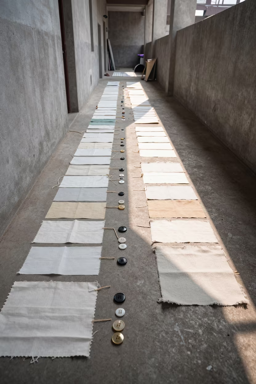 Textile Swatches and Buttons in Bhopal Corridor in in a backstage changing corridor near Bhopal
