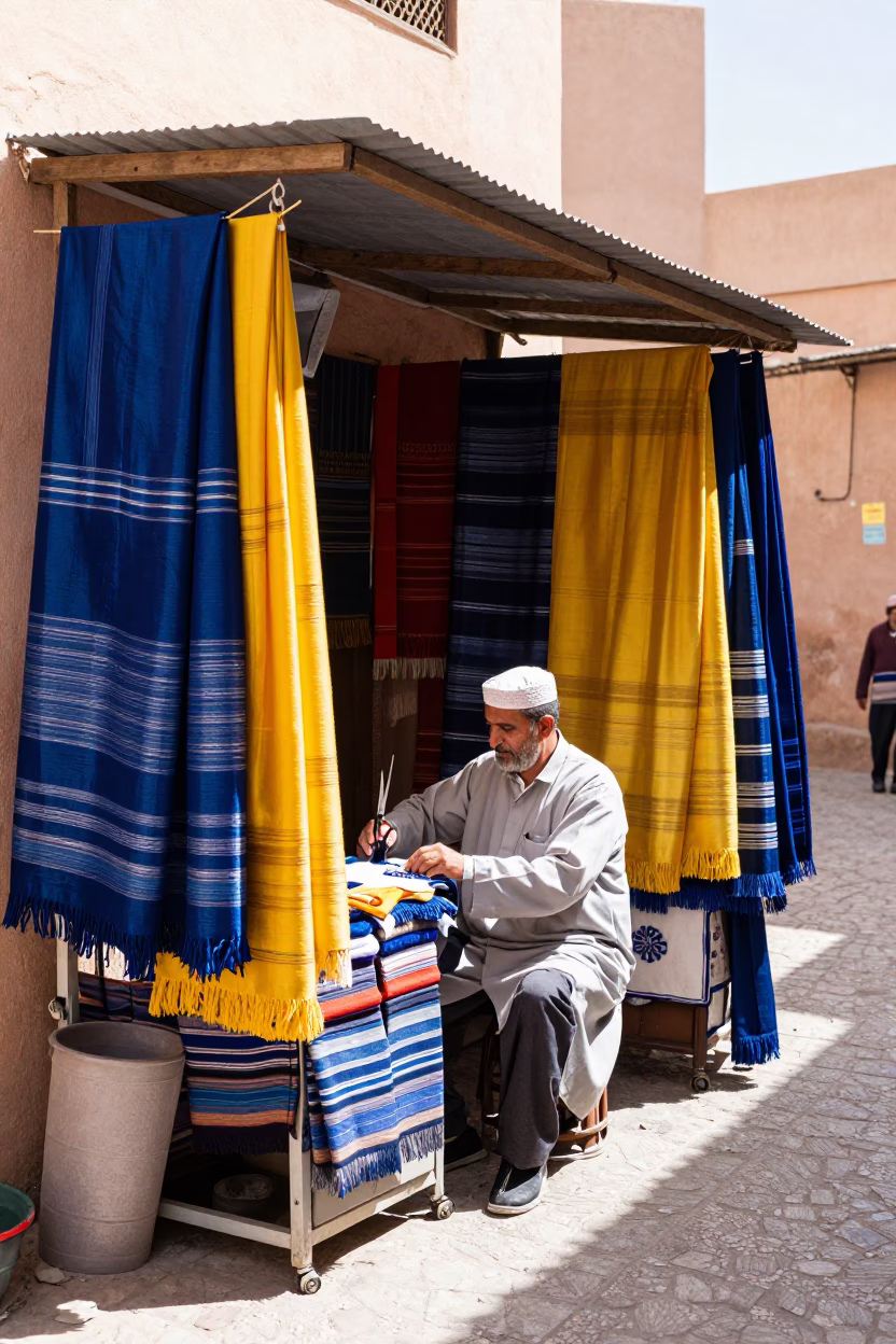 Textile Vendor in Marrakech in in Marrakech, Morocco