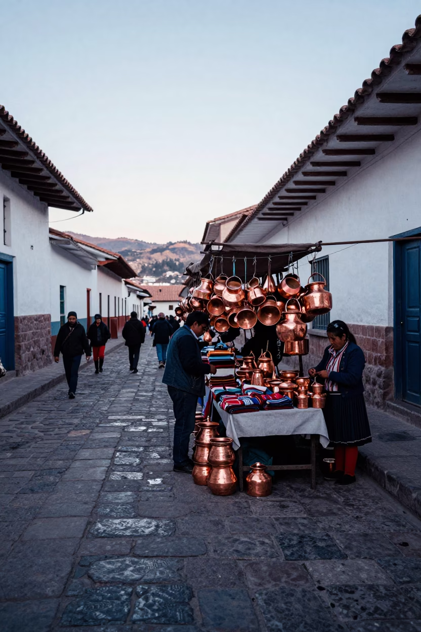 Textiles in Cusco at Early Morning Light in in Cusco, Peru
