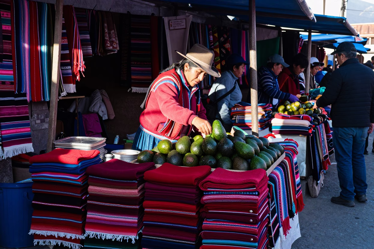 Textiles in La Paz at Early Morning Light in in La Paz, Bolivia