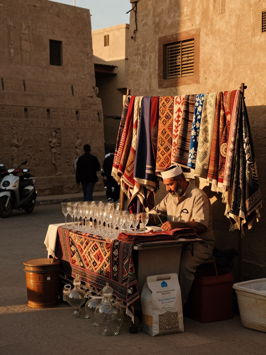 Textiles in Luxor at Evening Light in in Luxor, Egypt