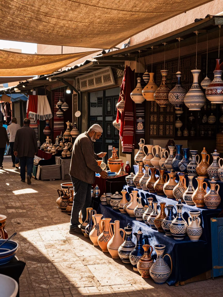 Textiles in Marrakech at The Late Morning Light in in Marrakech, Morocco